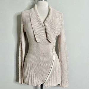 RACHEL Rachel Roy Cream Shawl Collar Asymmetrical Zip Cardigan